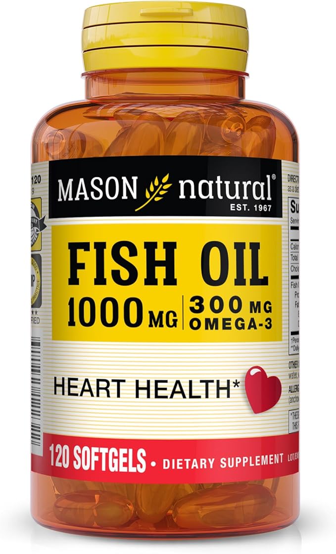 MASON NATURAL Omega-3 Fish Oil Daily Supplement, 1000mg with EPA and DHA for Joint Support, 120-Day Supply, 120 Softgel Pills (1 Pack)