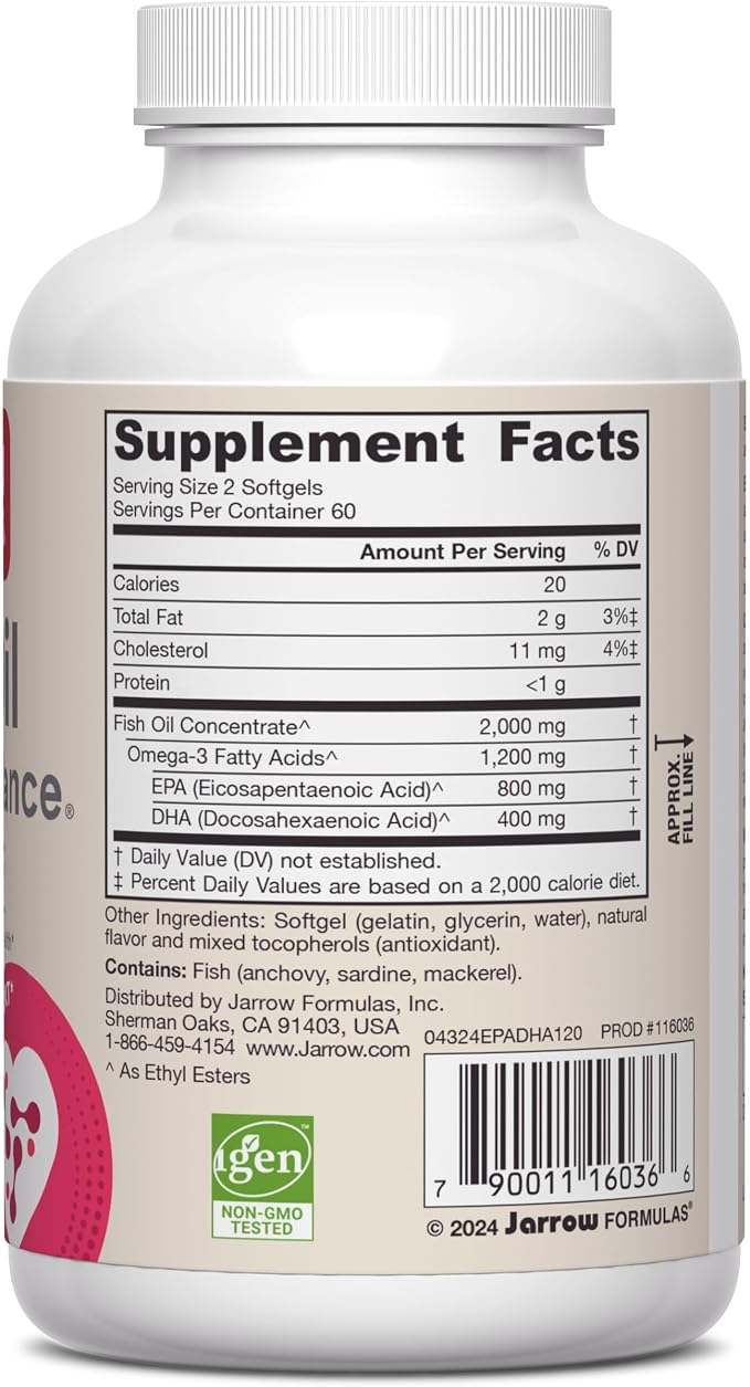 Jarrow Formulas® EPA-DHA Balance®, 1,200 mg Omega-3 Fatty Acids for Cardiovascular Support, 120 Softgels, 60 Day Supply