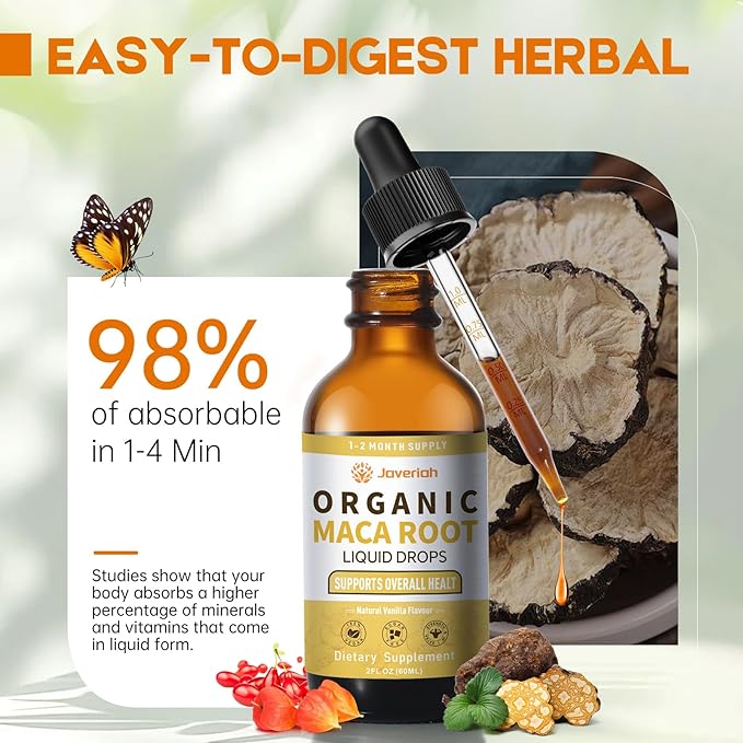 Organic Maca Root Liquid Drops with Ashwagandha,Goji Berry,Ginger,Magnesium and L-Arginine for Women and Men,Ashwagandha Maca Root Supplements Tincture 4 Fl Oz 2 Pack