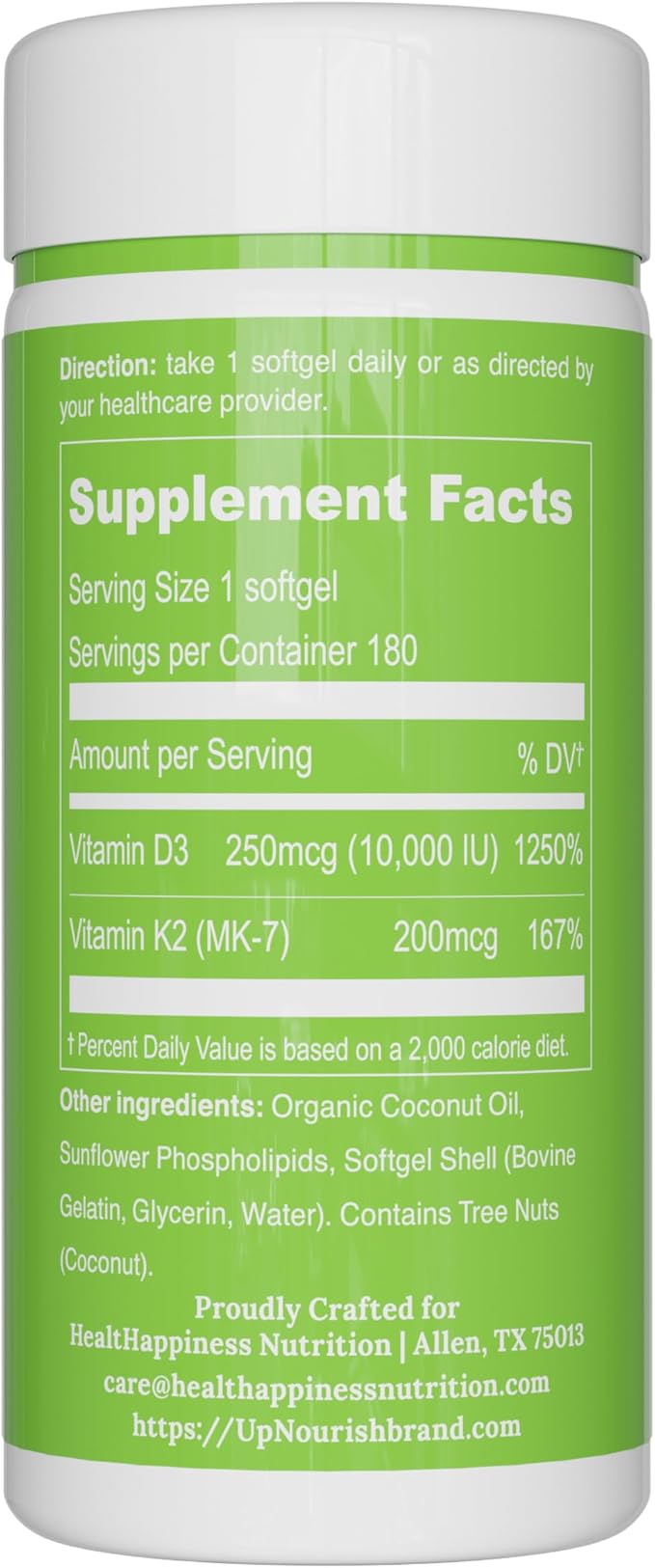 UpNourish Liposomal D3 K2 Vitamin 10000 IU D3 and K2 MK-7 200 mcg - 180 Vitamin D3 k2 (Vitamina D3 con K2) Mini Softgels - Easy to Swallow K2 D3 Vitamin