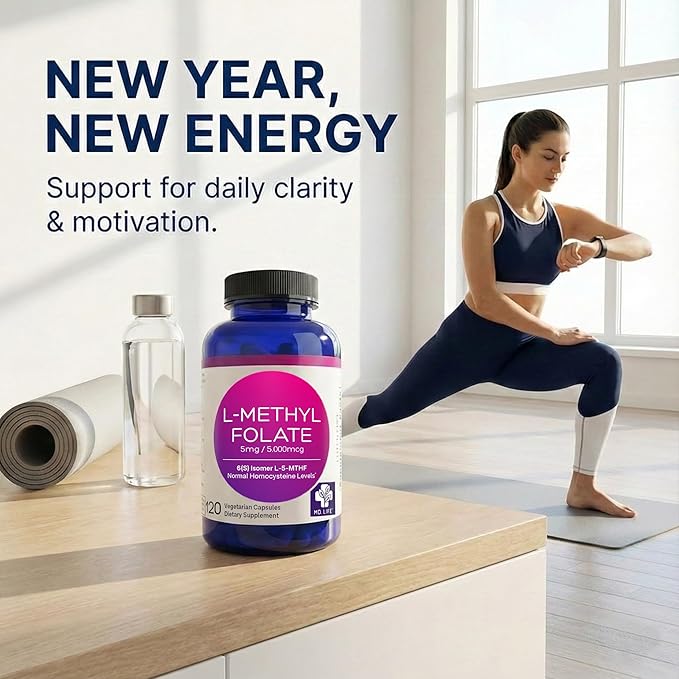 MD Life L-Methylfolate 5 mg Supplement - Professional-Grade Active L Methylfolate Supplement - 120 Capsules - L-Methylfolate 5mg - Maximum Potency MTHFR W/Essential Amino Acids