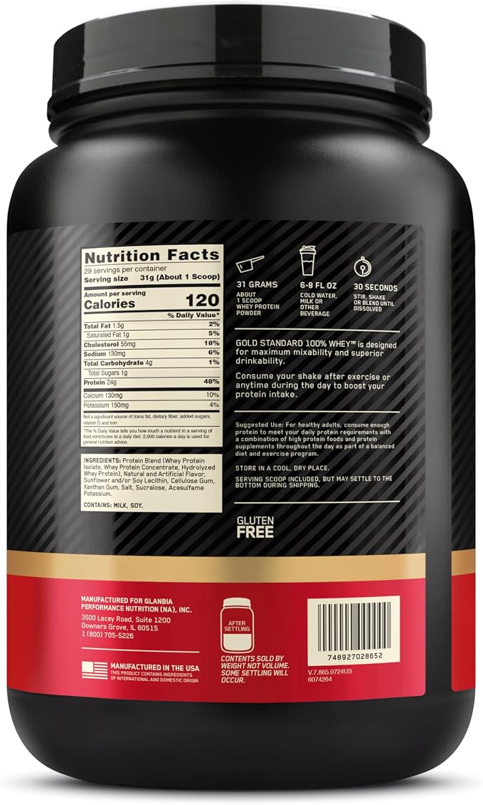 Optimum Nutrition Gold Standard 100% Whey Protein Powder, Vanilla Ice Cream, 2 Pound (Packaging May Vary) (Pack of 6)