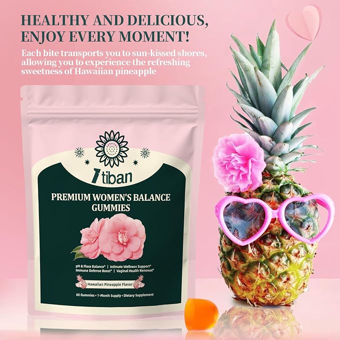 Pineapple Gummies for Women pH Balance, Feminine Probiotics for Vaginigal Health, Nutrition Feminine Gummies, Immune Support, Vegan, Gluten-Free, Hawaiian Pineapple 60 Gummies 30 Servings
