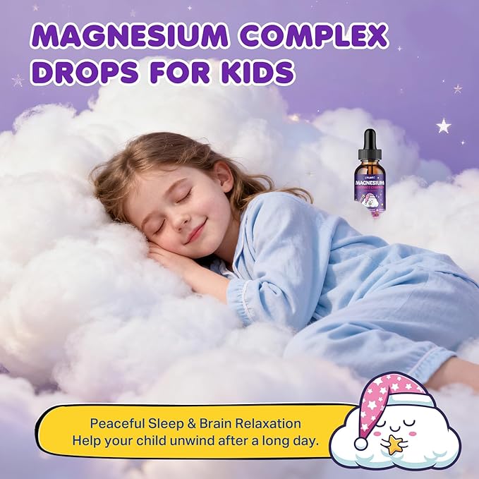 Magnesium Glycinate Liquid for Kids - Magnesium Bisglycinate Drops with L-Theanine, Chamomile & Vitamin B6, B12, C, D3 for Sleep, Relaxation, Immune Support, Calm & Focus - 2 Fl Oz, Mixed Berry Flavor