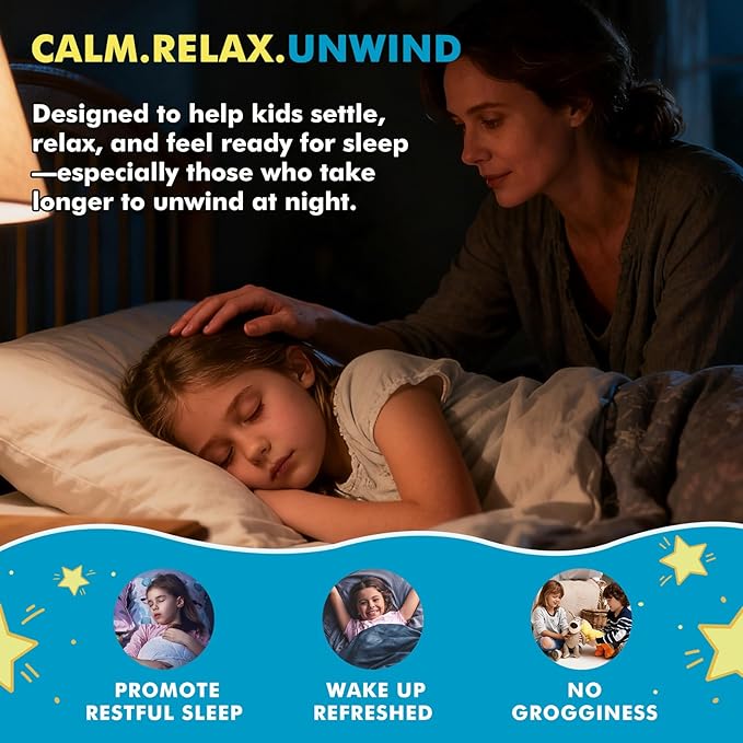 Kids Sleep Gummies with Magnesium Glycinate – Melatonin Free Bedtime Support for Kids – Calm & Relaxation with L-Theanine, GABA, Chamomile & Lemon Balm – Sugar Free Mixed Berry Flavor, 60 Gummies