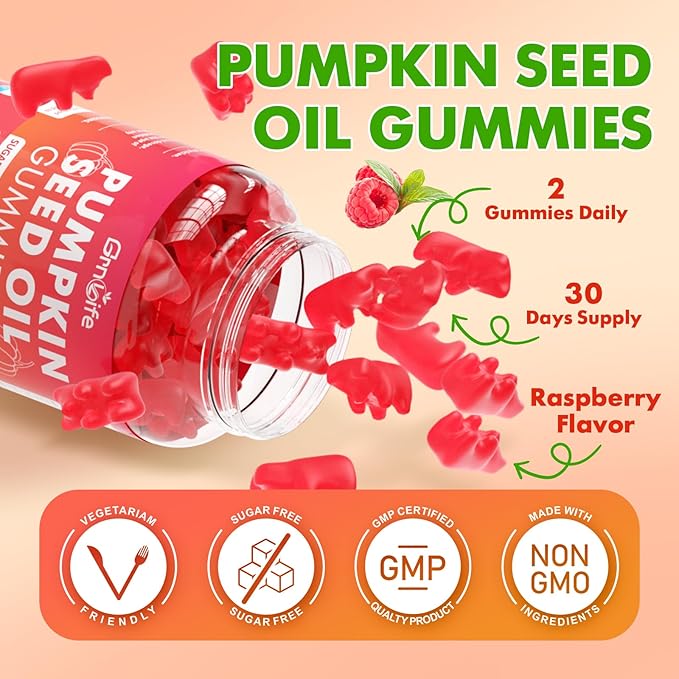 2 Pack Pumpkin Seed Oil Gummies with Saw Palmetto, Organic Pumpkin Seed Oil Supplement, High Pure Extract for Women Men, Raspberry Flavor, 120 Count