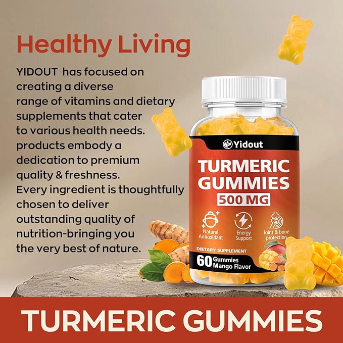 Turmeric Curcumin Gummies, Gummy with 500mg Turmeric Curcumin and Ginger with Black Pepper Extract for High Absorption,Mango Flavor (60 Count（Pack of 2）)
