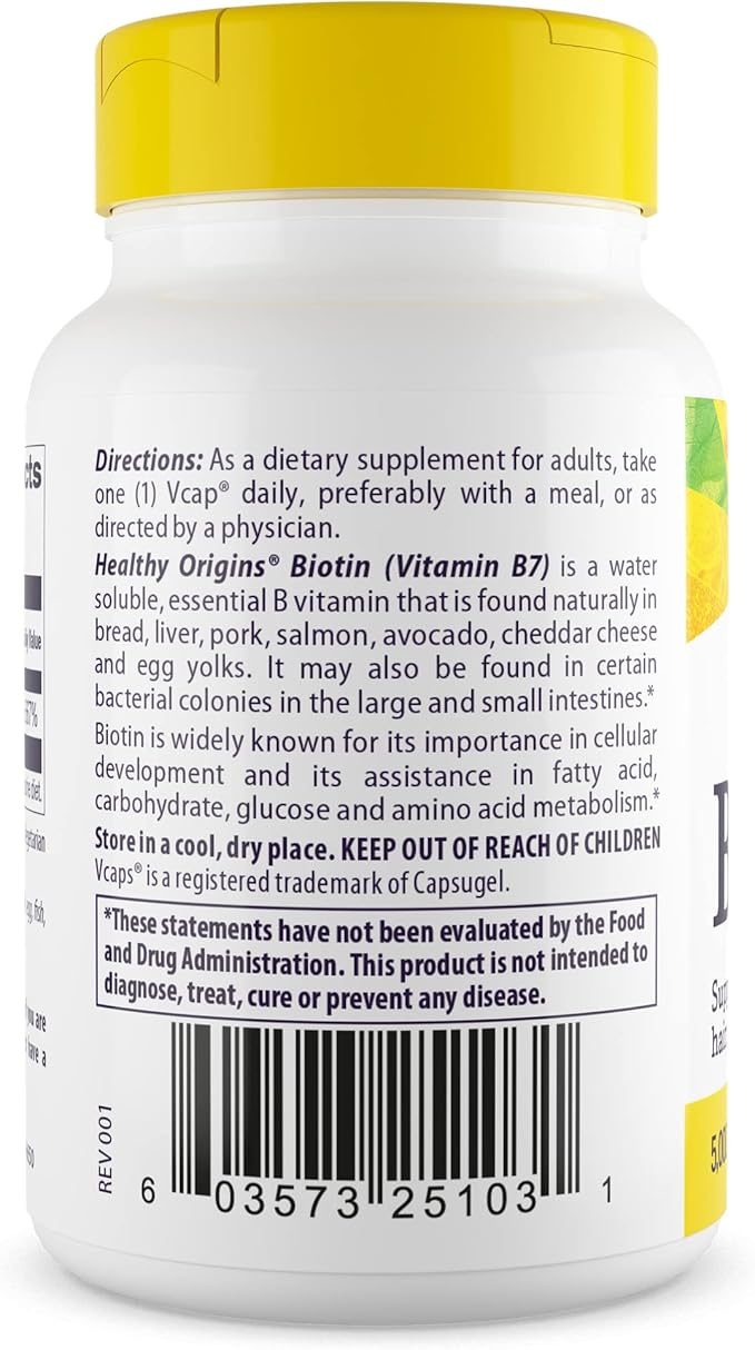 Healthy Origins Biotin 10,000 mcg (10 mg), 150 Veggie Capsules - High Potency USP Grade Vitamin B7 Supplement - Supports Healthy Hair Growth, Strong Nails & Glowing Skin - Non-GMO, Vegan & Gluten-Free