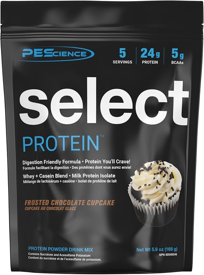 PEScience Select Protein Powder, Whey and Casein Blend, Lean Protein Powder for Women and Men, Low Calorie, Low Carb, Keto Friendly, Gluten Free, Frosted Chocolate Cupcake - 5 Servings
