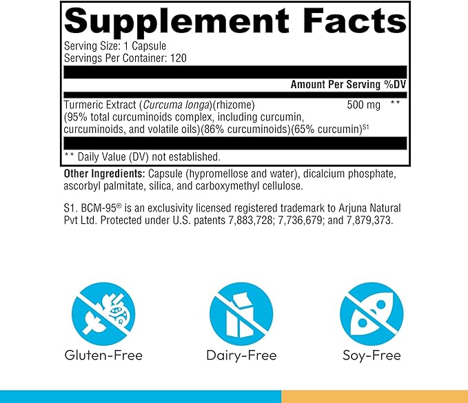 XYMOGEN CurcuPlex-95 - Turmeric Curcumin Supplement for Daily Brain Support* - Enhanced Bioavailability - Non-GMO, Gluten-Free, Vegan - 120 Capsules