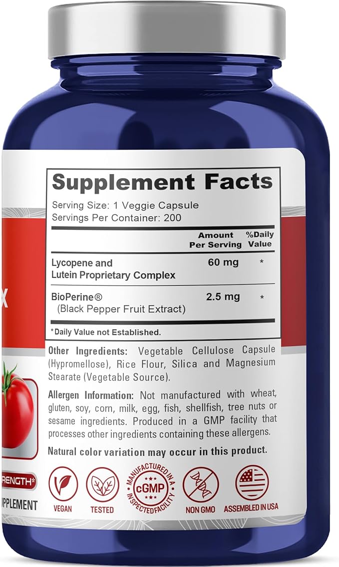 NusaPure Lycopene & Lutein Complex 60mg per Caps, 200 Veggie Capsules (Non-GMO, Vegan)