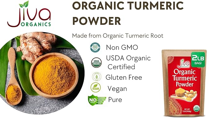 Organic Turmeric Powder 2 LB Bulk Bag - Lab Tested, 100% Raw with Curcumin, Reports Available, Pure, USDA Organic & Non-GMO from India by Jiva Organics