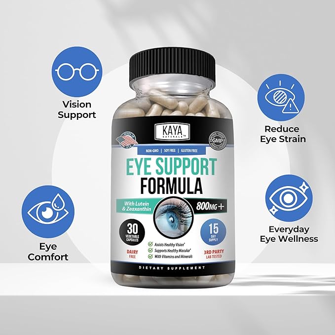 Kaya Naturals Eye Health Supplement, Lutein and Zeaxanthin, Vision Health, Eye Strain Support 800 mg Vitamin Supplement 30 Capsules (Pack of 2)