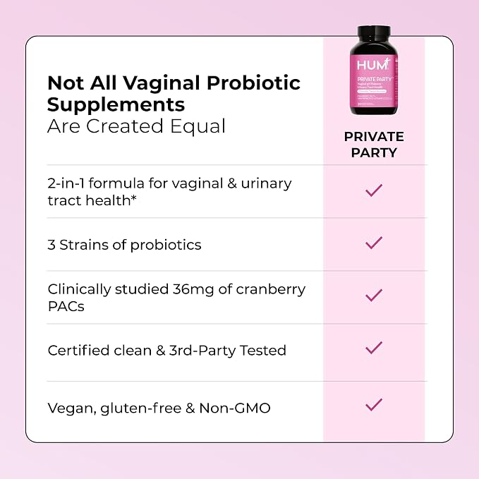 HUM Private Party Vaginal Probiotics for Women, pH Balance and Urinary Tract Support Vaginal Probiotic Supplement with Cranberry & Lactobacillus Blend, Women's Health Cranberry Pills, 30 Capsules