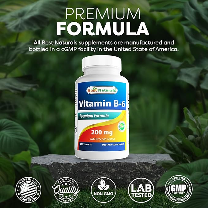 Best Naturals Vitamin b6 200mg for Adults, 120 Tablets (120 Count (Pack of 2))