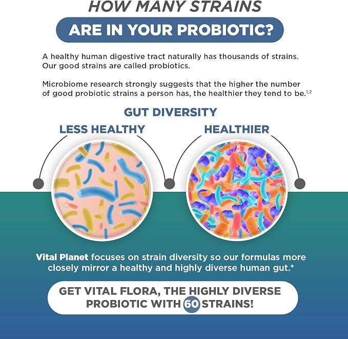 Vital Planet - Vital Flora Probiotics for Men, 60 Billion CFU, 60 Diverse Strains, 7 Organic Prebiotics, Men’s Daily Shelf Stable Probiotic for Immune Support, Gas Relief, Digestive Health 30 Capsules