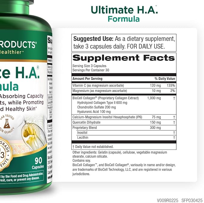 Purity Products Ultimate H.A. Formula - Clinically Studied BioCell Collagen - Dynamic Hyaluronic Acid Support for The Joints and Skin - 90 Count per Bottle (2 Bottles) - from