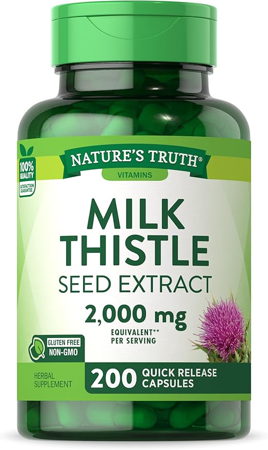 Nature's Truth Milk Thistle Supplement | 200 Capsules | Non-GMO and Gluten Free Seed Extract | Silymarin Marianum