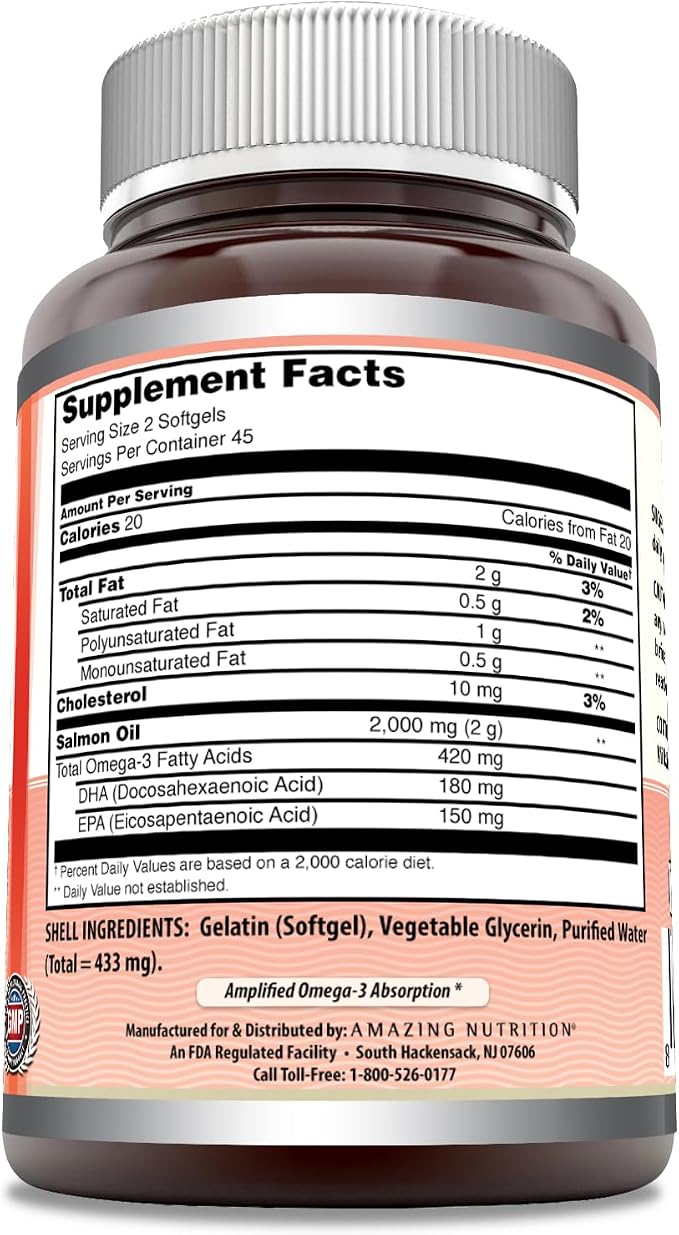 Amazing Omega Wild Alaskan Salmon Oil 2000mg Per Serving Softgels Supplement (90)