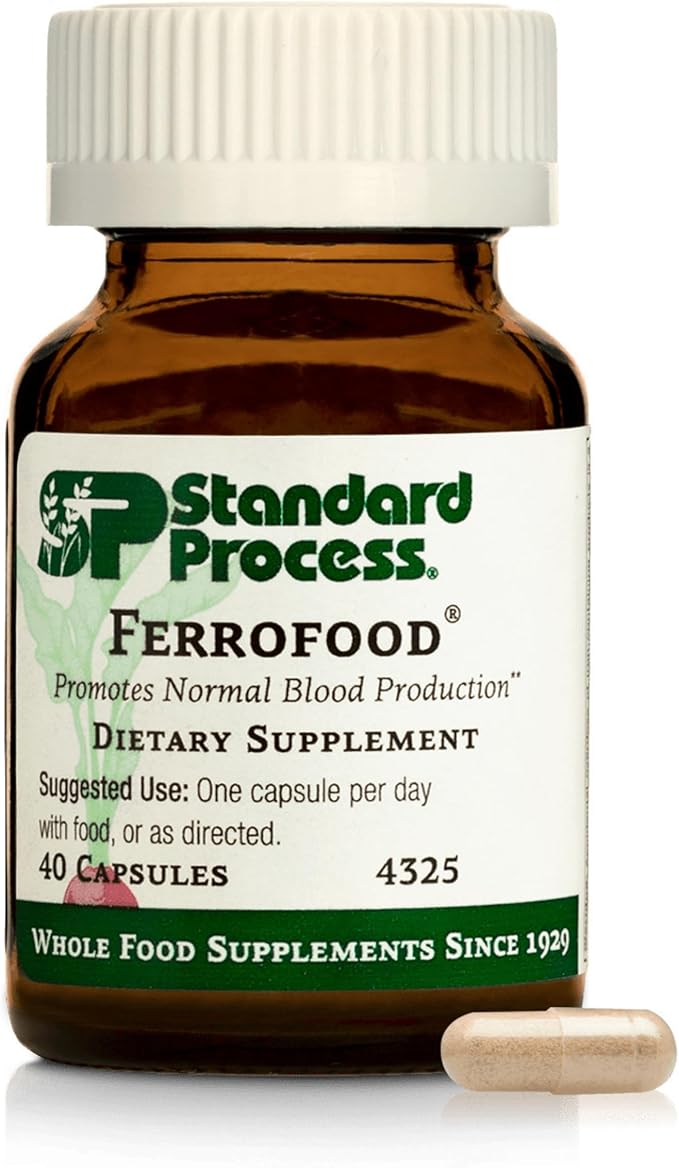 Standard Process Ferrofood - Iron Supplement to Support Normal Blood Production - Aid Iron Absorption with Vitamin C - Health Supplement with Alfalfa, Spanish Moss, Vitamin B12 & More - 40 Capsules