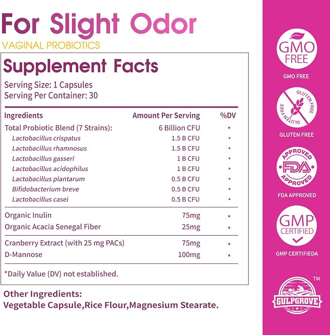 Vaginal Probiotics for Women with Prebiotics & Cranberry - Dr. Formulated Feminine pH Balance Daily Supplement, Supports Vaginal Odor Control & Urinary Tract Health, 30 Servings