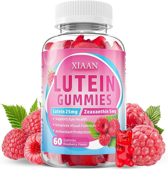 Lutein and Zeaxanthin Supplements, Lutein Gummies with Zeaxanthin,Vitamins A, C, E, Bilberry, Astaxanthin for Vision Health & Eye Strain, Sugar-Free/Vegan, Raspberry Flavor 60 Count