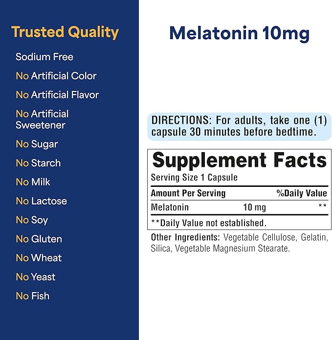 Puritan's Pride Premium Super Strength Melatonin 10mg Sleep Aid, Dietary Supplement for Sound, Restful, and Longer Sleep Support, 4 Month Supply, 120 Rapid Release Capsules (Packaging May Vary)