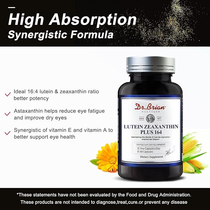 Dr. Brian Lutein and Zeaxanthin Supplements, Eye Vitamins Macular Degeneration Supplements Non-GMO, Gluten Free for Dry Eyes Vision Health, 60 Capsules