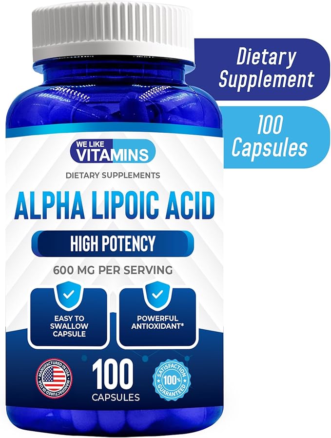 We Like Vitamins Alpha Lipoic Acid 600mg Capsules - 100 Servings - Alpha Lipoic Acid Capsules Helps Support Joint Health and Antioxidant Health Along with Free Radical Protection