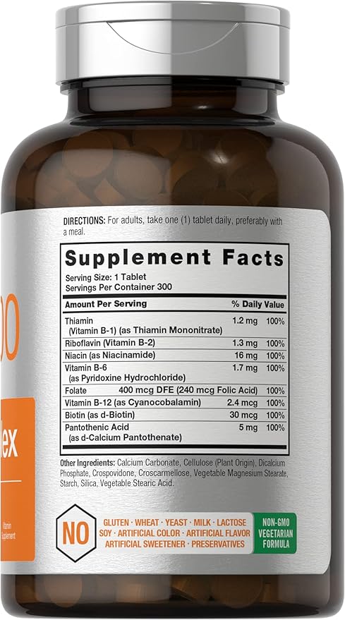 Horbäach Vitamin B-100 Complex | 100% of Daily Value | 300 Tablets | Vegetarian, Non-GMO, and Gluten Free Supplement