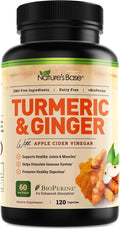 Nature's Base Turmeric and Ginger Supplement - with Curcumin, Apple Cider Vinegar & BioPerine Black Pepper Extract - 95% Curcuminoids - 120 Capsules