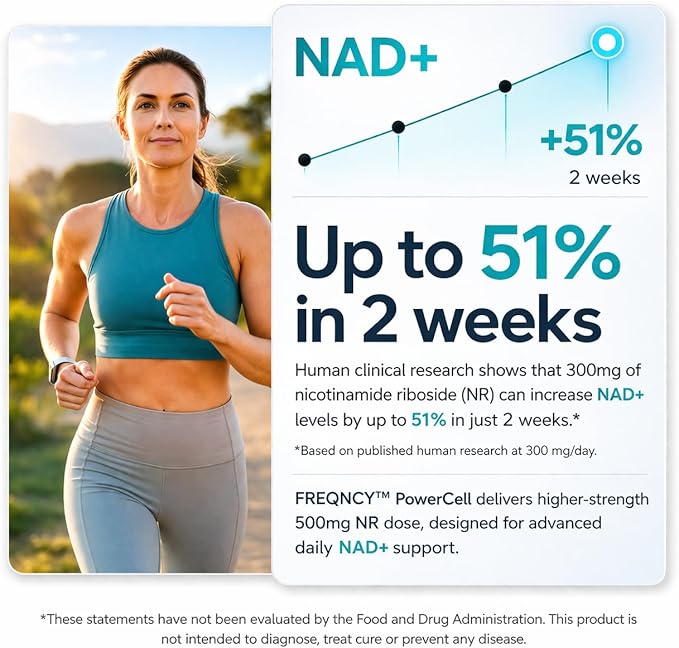 FREQNCY NAD+ Resveratrol Supplement – 500mg Nicotinamide Riboside (NR) - Anti-Aging & Cellular Energy - NAD & NMN Alternative – 60 Capsules - Vegan | Gluten Free