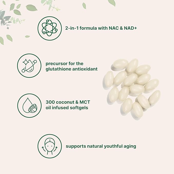 Micro Ingredients NAC Supplement 600mg with NAD+ & Coconut Oil, 300 Softgels | 2-in-1 N Acetyl L Cysteine Plus Nicotinamide Forms | NAD Supplements for Women & Men | Non-GMO, Gluten Free