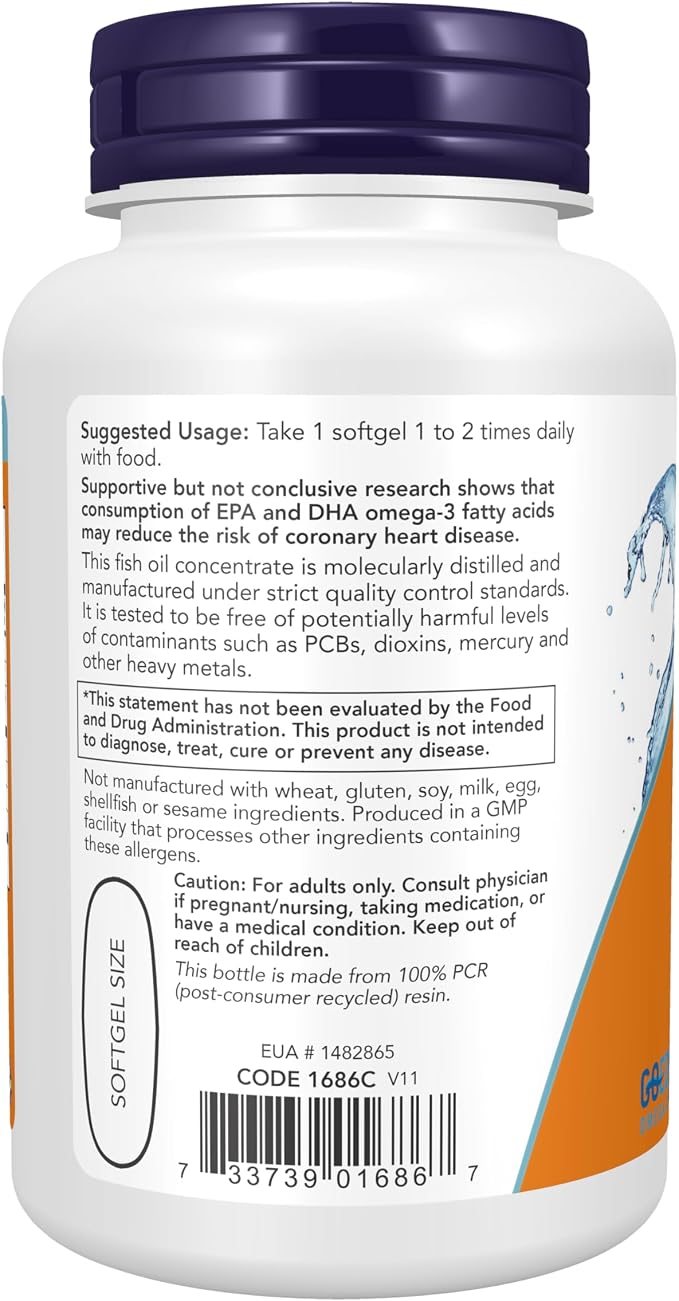 NOW Foods Supplements, Tri-3D Omega™, Triglyceride Form of Omega-3 Fish Oil + Vitamin D-3, Molecularly Distilled, 90 Softgels