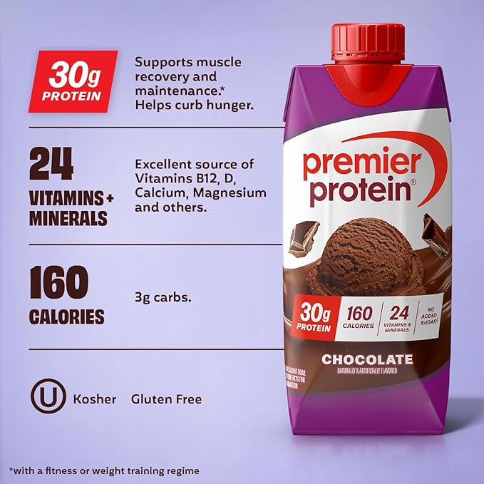 Premier Protein Shake, Chocolate, 30g Protein, No Added Sugar, 24 Vitamins & Minerals to Support Immune Health, 11 fl oz, 4 Pack