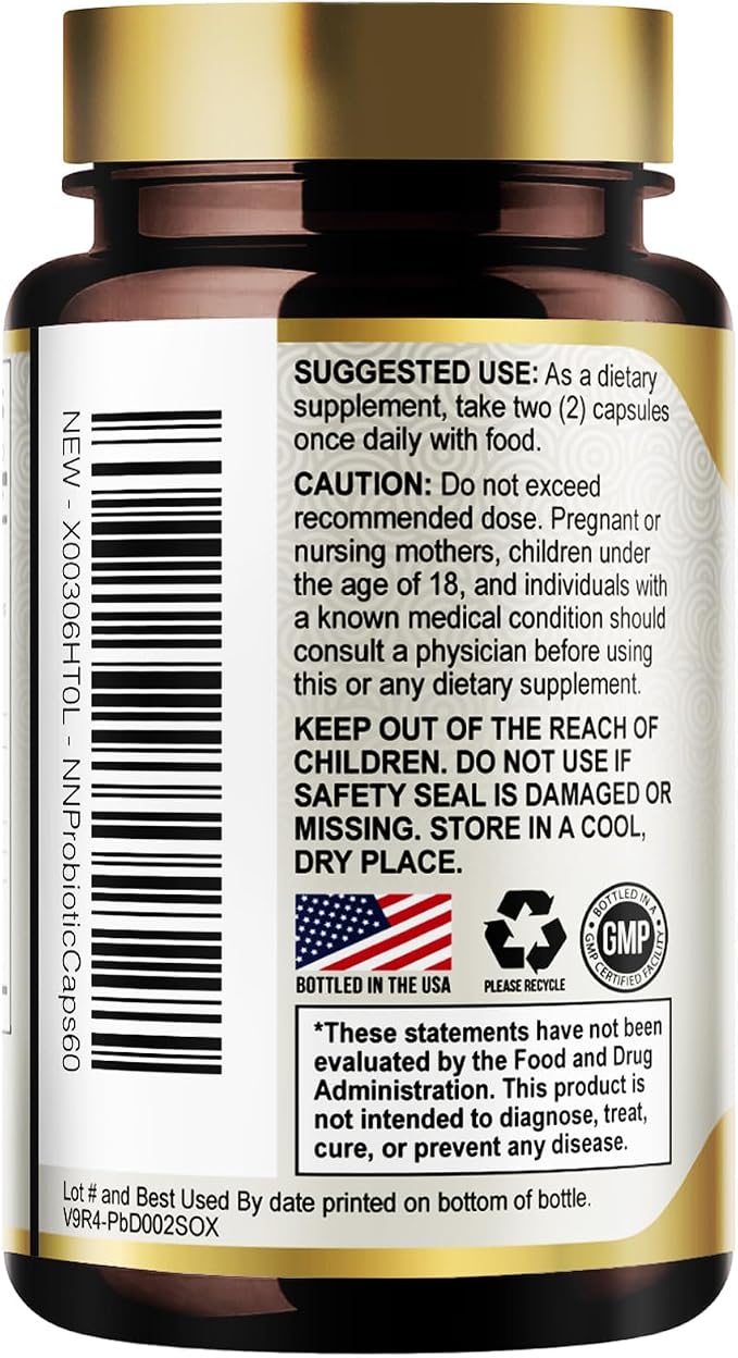Probiotics 100 Billion CFU per Serving - 10 Strains & Prebiotics - Digestive Health, Gut & Immune Support - Supports Occasional Constipation, Gas & Bloating - Shelf Stable Bottled USA - 60 Capsules