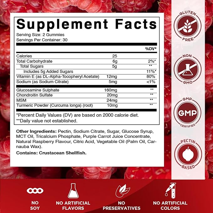 Vitamatic Glucosamine Chondroitin Gummies with MSM & Vitamin E – Joint Support – 60 Pectin-Based Gummies per Bottle – Pack of 2 (Total 120 Count)