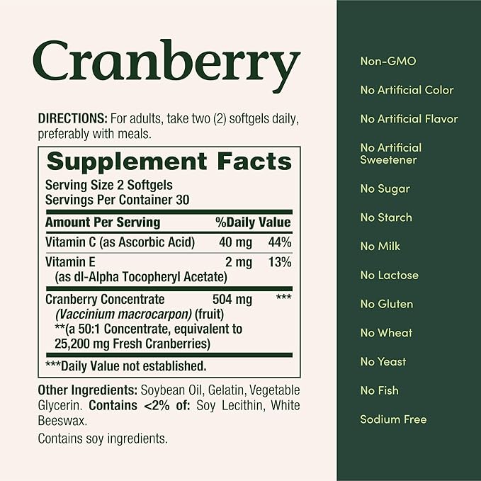 Nature's Bounty Cranberry Dietary Supplement, Supports Urinary Tract and Immune Health, Softgels, 25,200 Mg, 60 Ct (Pack of 2)