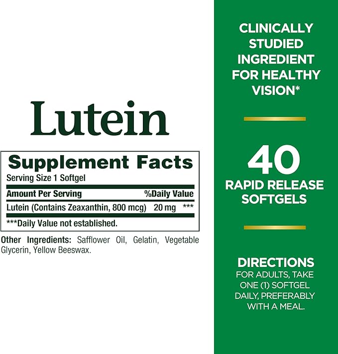 Nature's Bounty Lutein Pills, Eye Health Supplements and Vitamins, Support Vision Health, 20 mg, 40 Softgels (Pack of 2)
