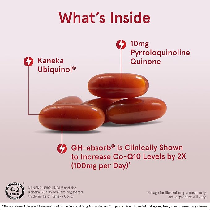 Jarrow Formulas® QH-Absorb® + PQQ, Dietary Supplement, Antioxidant Support for Mitochondrial Biogenesis, Cellular Energy Production and Cardiovascular Health, 60 Softgels, 60 Day Supply