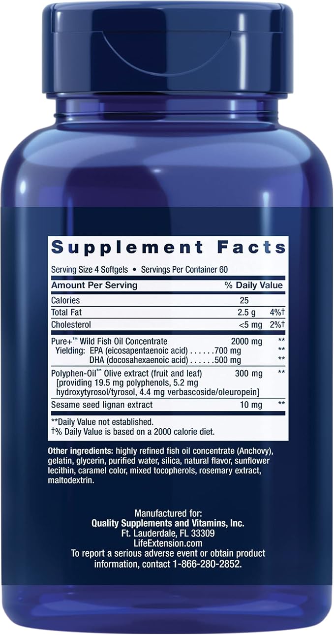 Life Extension Super Omega-3 EPA/DHA Fish Oil, Sesame Lignans & Olive Extract – Heart, Brain, Inflammation Health Support, Gluten-Free, Easy to Swallow, Non-GMO, 240 Softgels (Pack of 2)
