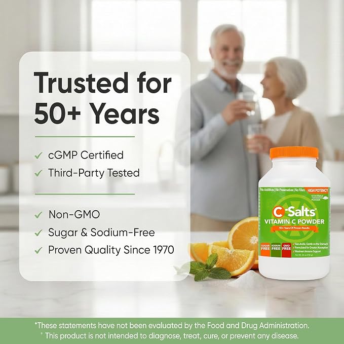C-Salts Vitamin C Powder - 100% Pure Buffered Ascorbic Acid Powder for Daily Immune Support & Collagen Production - Stomach-Friendly Organic Vegan Non-GMO Sugar-Free - 272 Servings - Original, 26oz