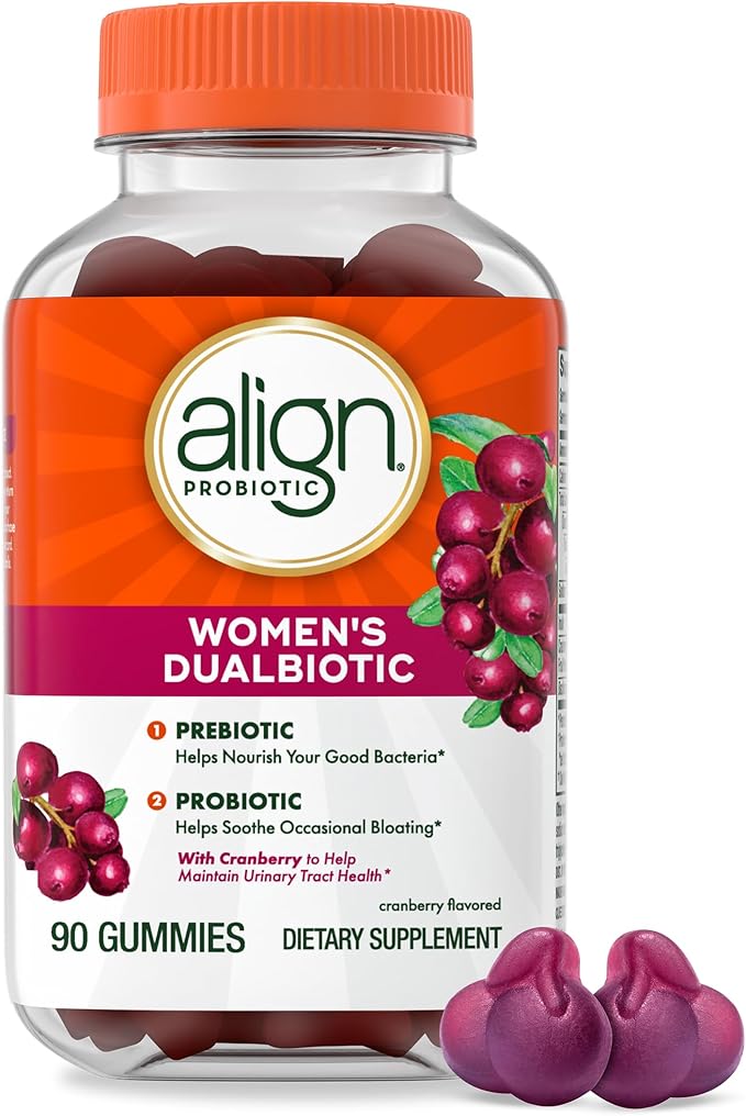 Align Probiotic, Women's Dualbiotic, Womens Probiotic Gummies, Prebiotics and Probiotics for Women, with Cranberry for Urinary Tract Health*, Cranberry Flavor, 90 Gummies