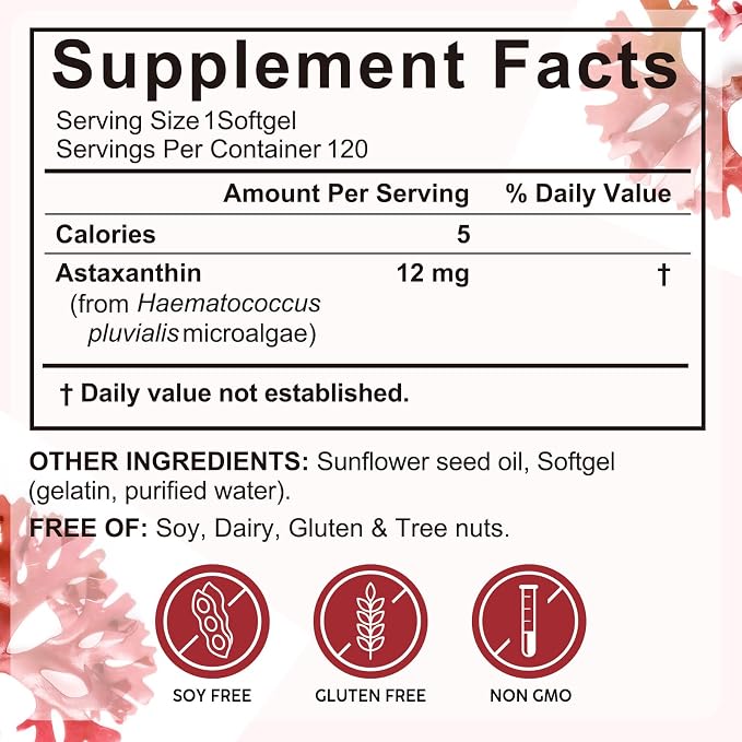 Xaarty 3Pack Premium Astaxanthin 12mg, Natural Antioxidant Supplement for Eye, Joint, Skin Health,Microalgae Source, 4 Month Supply | Supports Internal Circulation, 360 Softgels