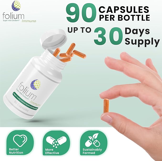 Folium Immuno Inflammation Support Supplement-Pine Parts, GrapeSeed, Ginger, Turmeric, Green Tea, White Pepper & Pomegranate-90 Count