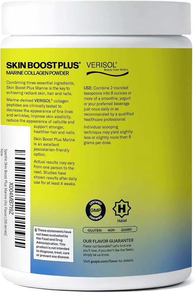Sparkle Wellness Marine Skin Boost Plus (No Flavor) [50-Serves] | Collagen Powder Supplement with Marine-derived VERISOL Bioactive Hydrolyzed Collagen Peptides, Vitamin C & Hyaluronic Acid