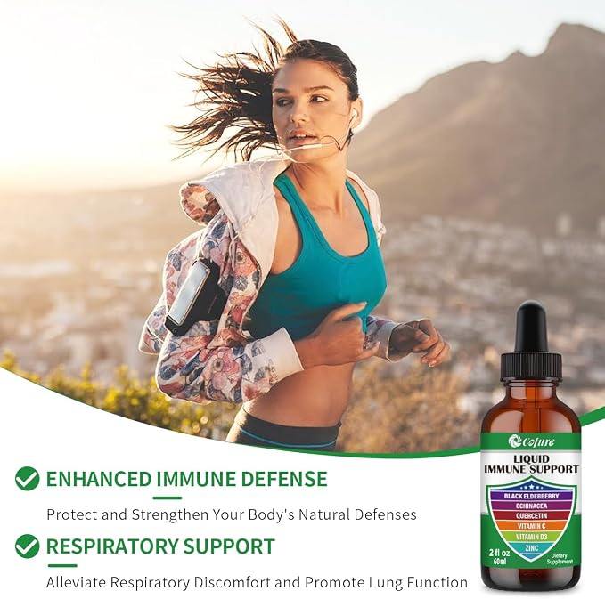 Zinc Quercetin Vitamin C D3 Liquid Immune Support with Organic Echinacea Elderberry, Immune Defense Drops Supplement for Adults- Vegan, Non-GMO, Gluten Free - 2 Fl Oz, 60 Servings