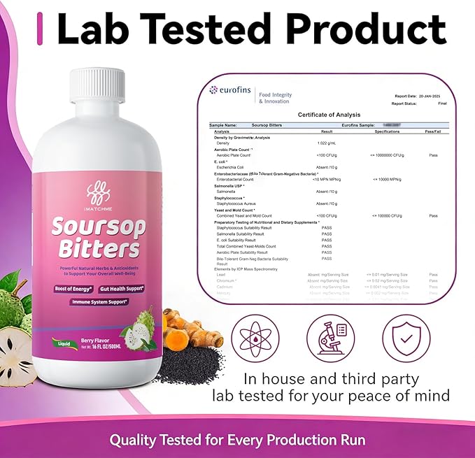 Soursop Bitters Liquid-Pure 20 Herb Guanabana Tea for Digestive Health,Gut Detox & Cleanse,Antioxidant,Immune Support with Black Seed,Moringa,Turmeric&Ashwagandha, 98% High Absorption,Non-GMO 16 fl oz