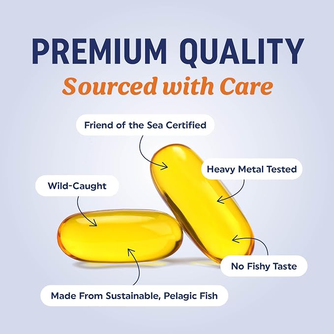 Triple Strength Omega 3 Fish Oil 1200 mg | EPA & DHA | Wild Caught, Sustainably Sourced Omega-3 Fatty Acids | Premium Burpless Fish Oil Supplements | Non-GMO, Third-Party Tested | 30 Softgels