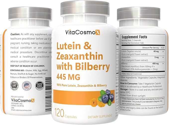 Lutein with Zeaxanthin, Vegan Capsules, 120 Count, 40 mg Lutein + 4 mg Zeaxanthin per Serving, Non-GMO, Gluten-Free
